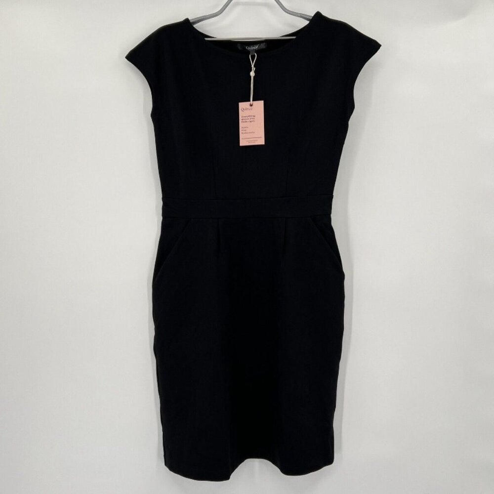 Quince Women's Black Ultra-Stretch Ponte Cap Sleeve Dress sz XS NWT Career Mini